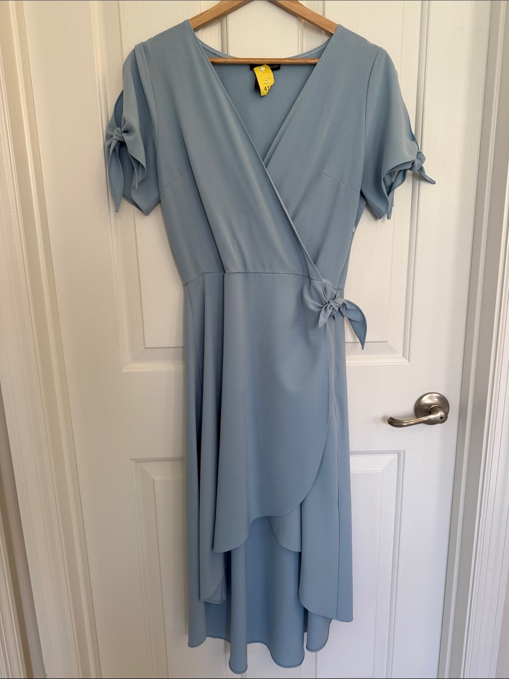 Light Blue Wrap Midi Dress with Tie Detail
